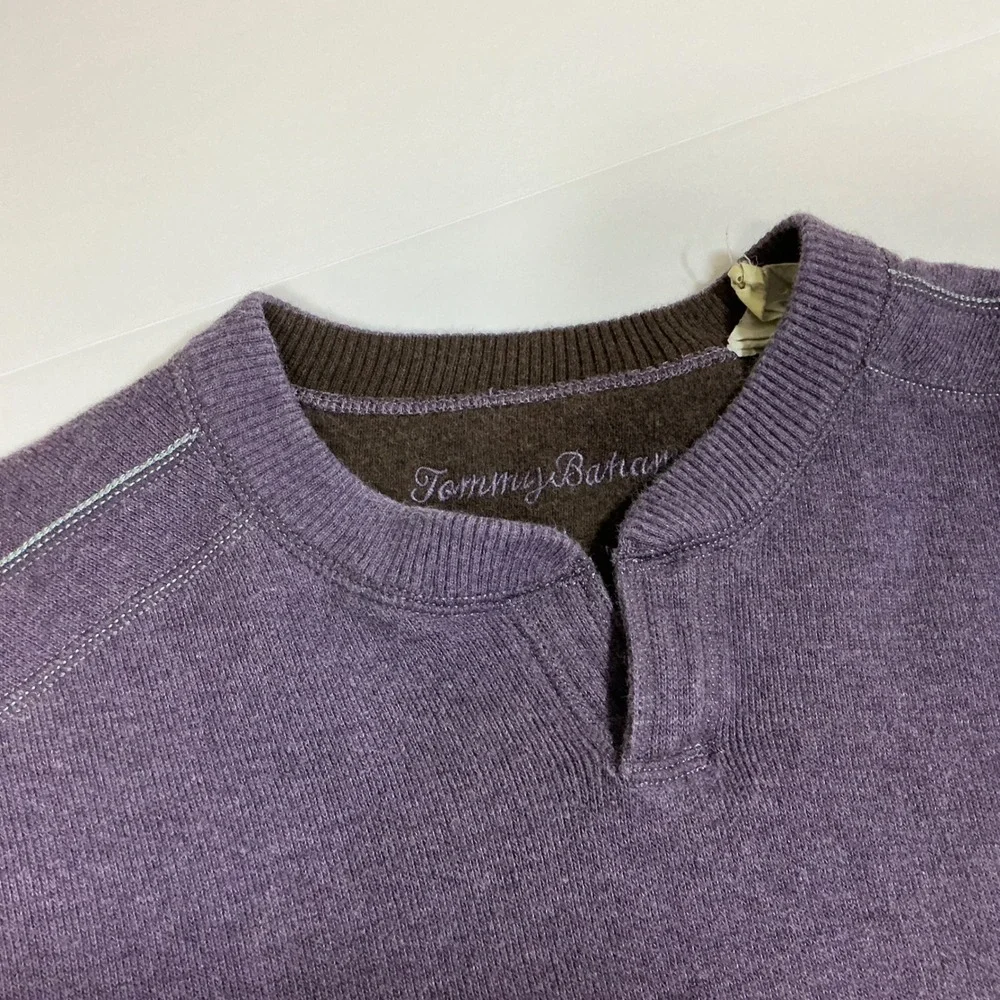 Tommy Bahama Cotton Blend Pullover Sweater Henley Neck Purple‎ Medium